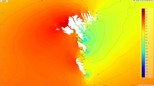 Flóð og fjøra kring oyggjarnar.