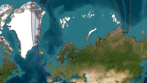 Leiðin hjá sólarmyrkingini 12. aug. 2026 yvir norðaru jarðarhálvuni.